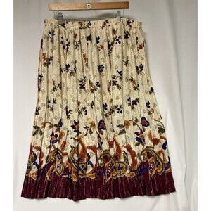 VTG 90s Women's Size 2X Pleated Floral Midi Skirt Andrea Gayle Boho Cottagecore